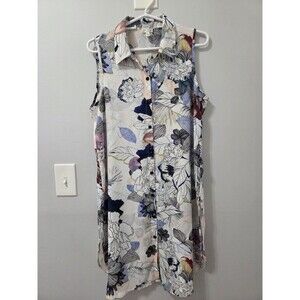 Spense Women's Havana Nights Floral Button Down Sleeveless Tunic, Large